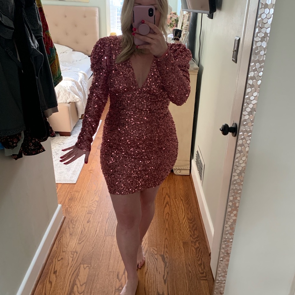 Pink Sequin Mini Dress